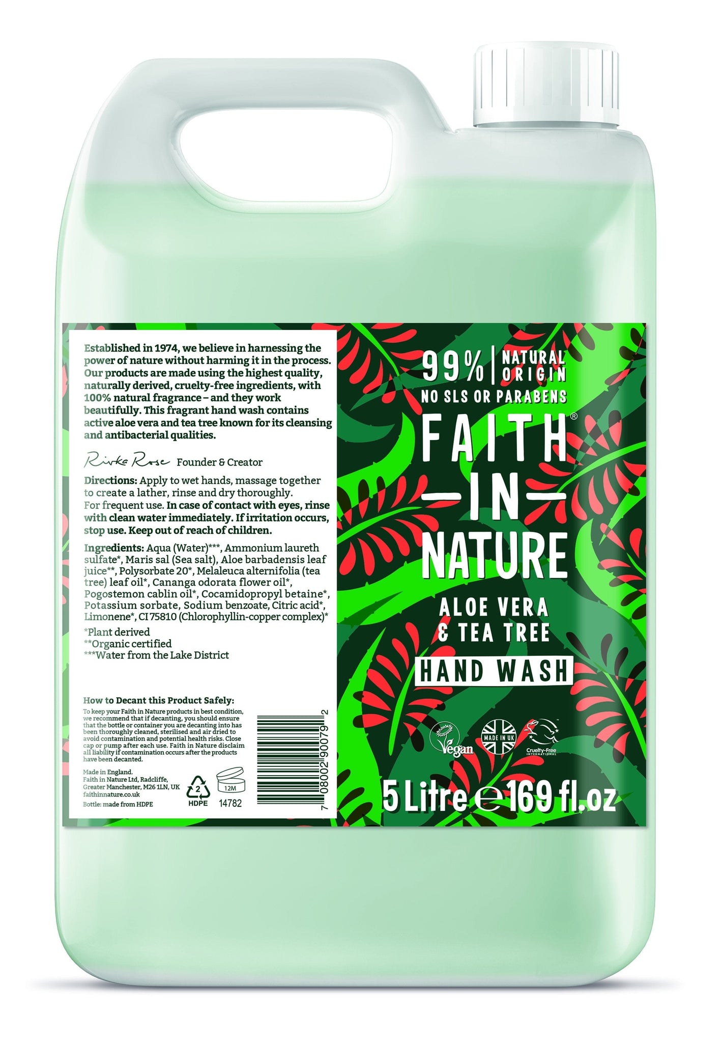Faith In Nature Aloe Vera & Tea Tree Hand Wash 5 Litre