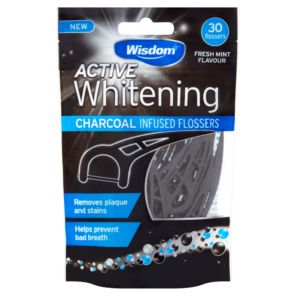 Wisdom Charcoal Infused Flossers Active Whitening Flossers 30 Pack