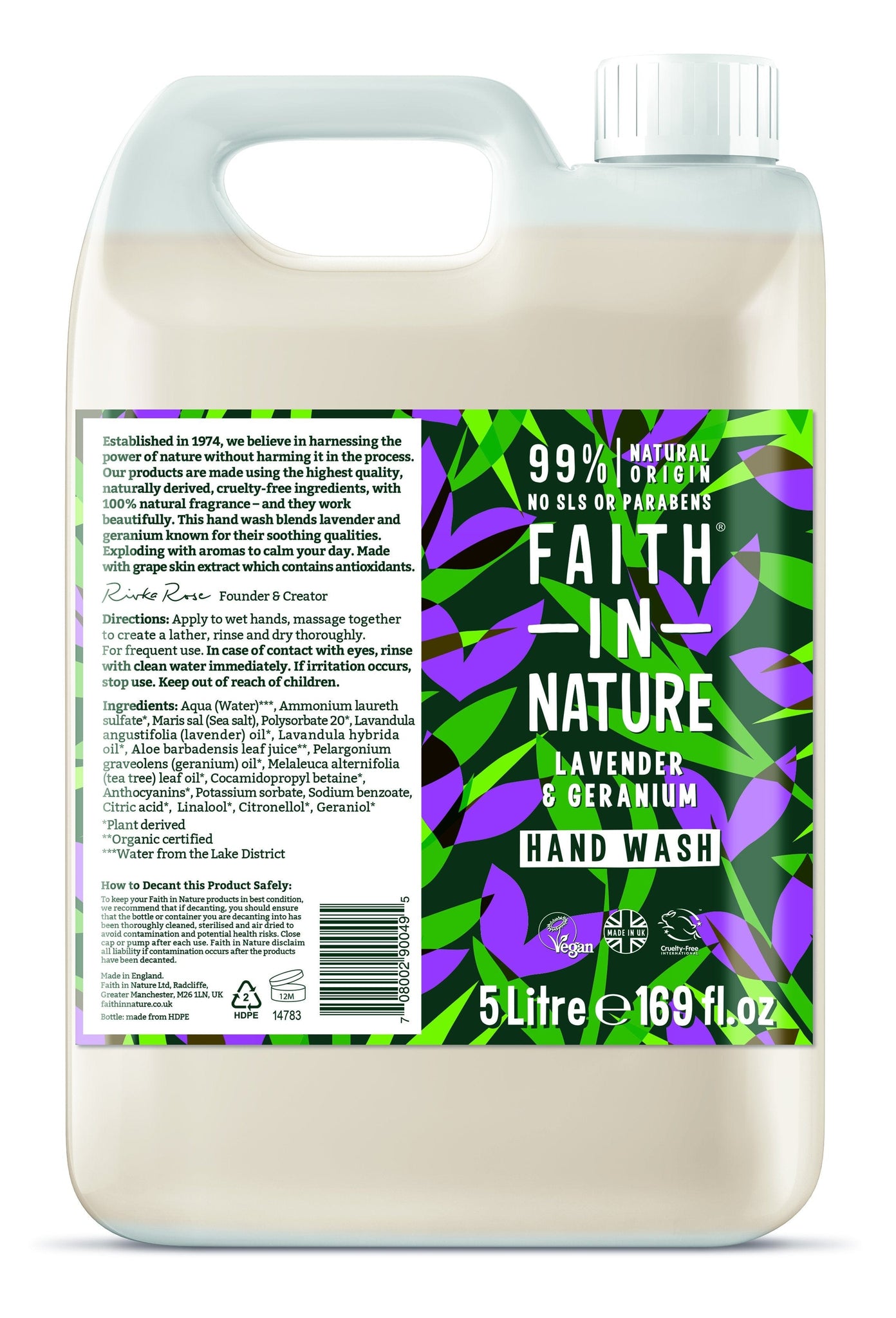 Faith In Nature Lavender & Geranium Hand Wash 5 Litre