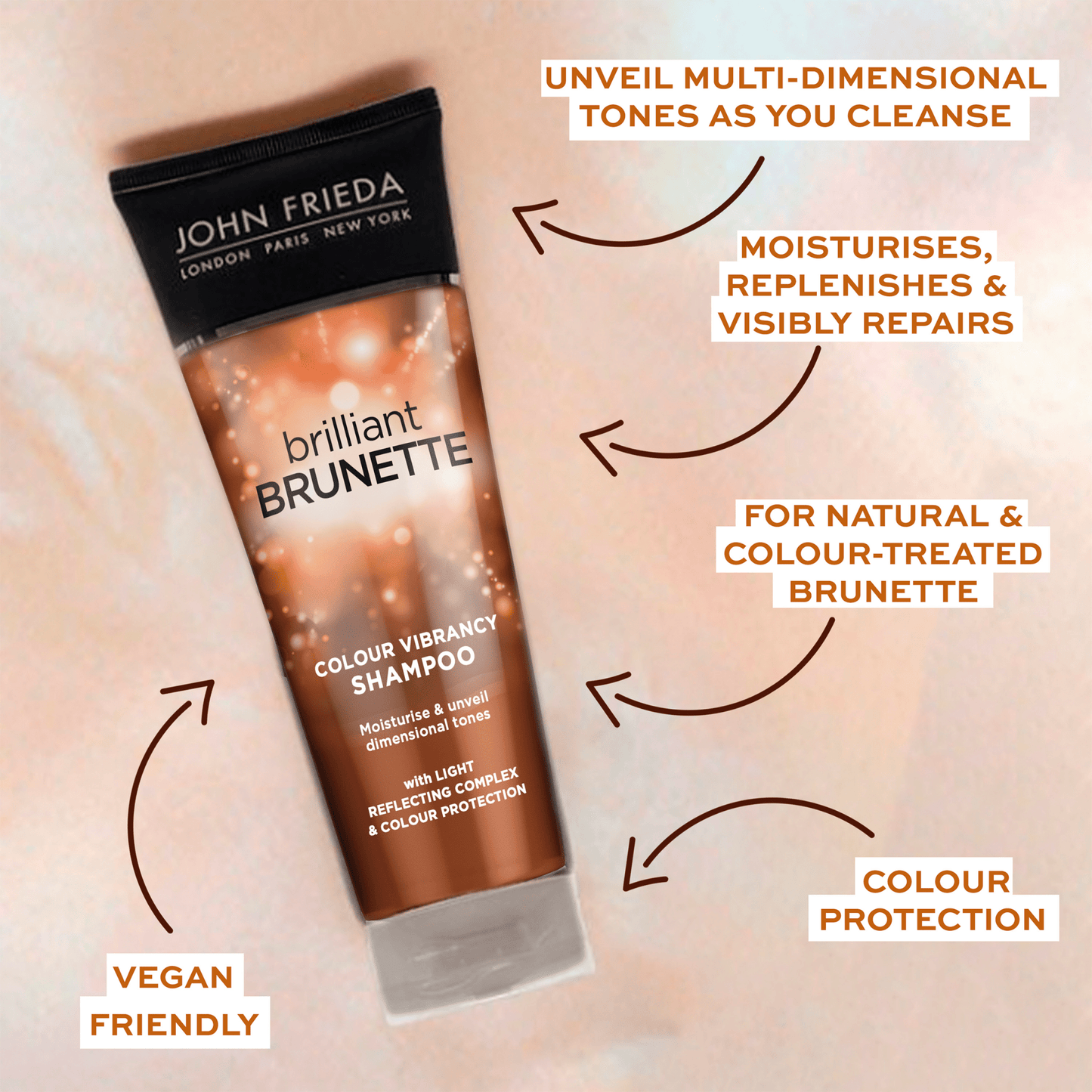 John Frieda Brilliant Brunette Colour Protecting Moisturising Shampoo 250Ml