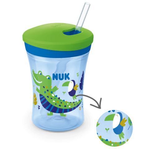 NUK Action Cup Colour Changing Blue Cup With Soft Straw (12m+) 300ml