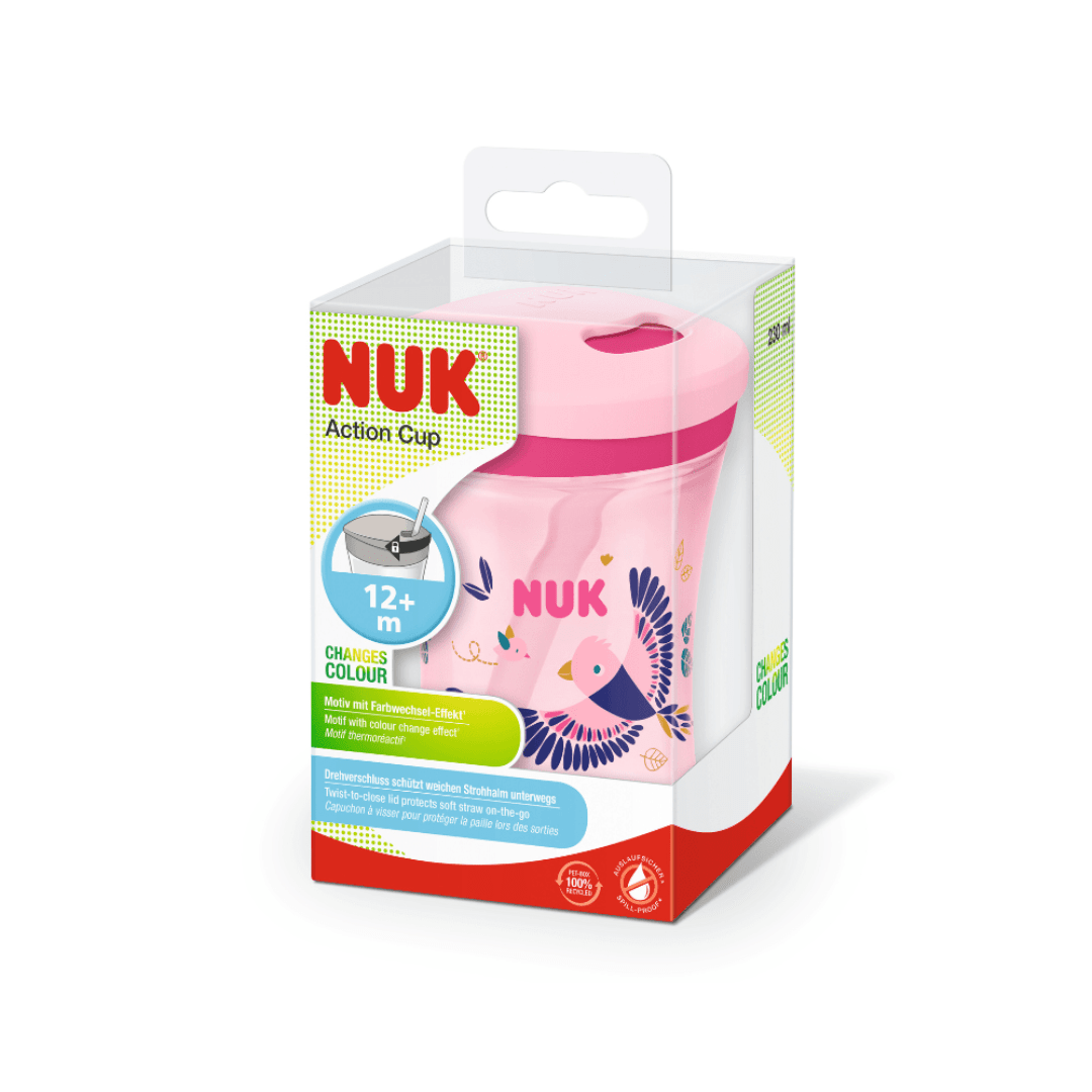 NUK Action Cup Colour Changing Pink Cup With Soft Straw (12m+) 300ml