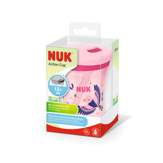 NUK Action Cup Colour Changing Pink Cup With Soft Straw (12m+) 300ml