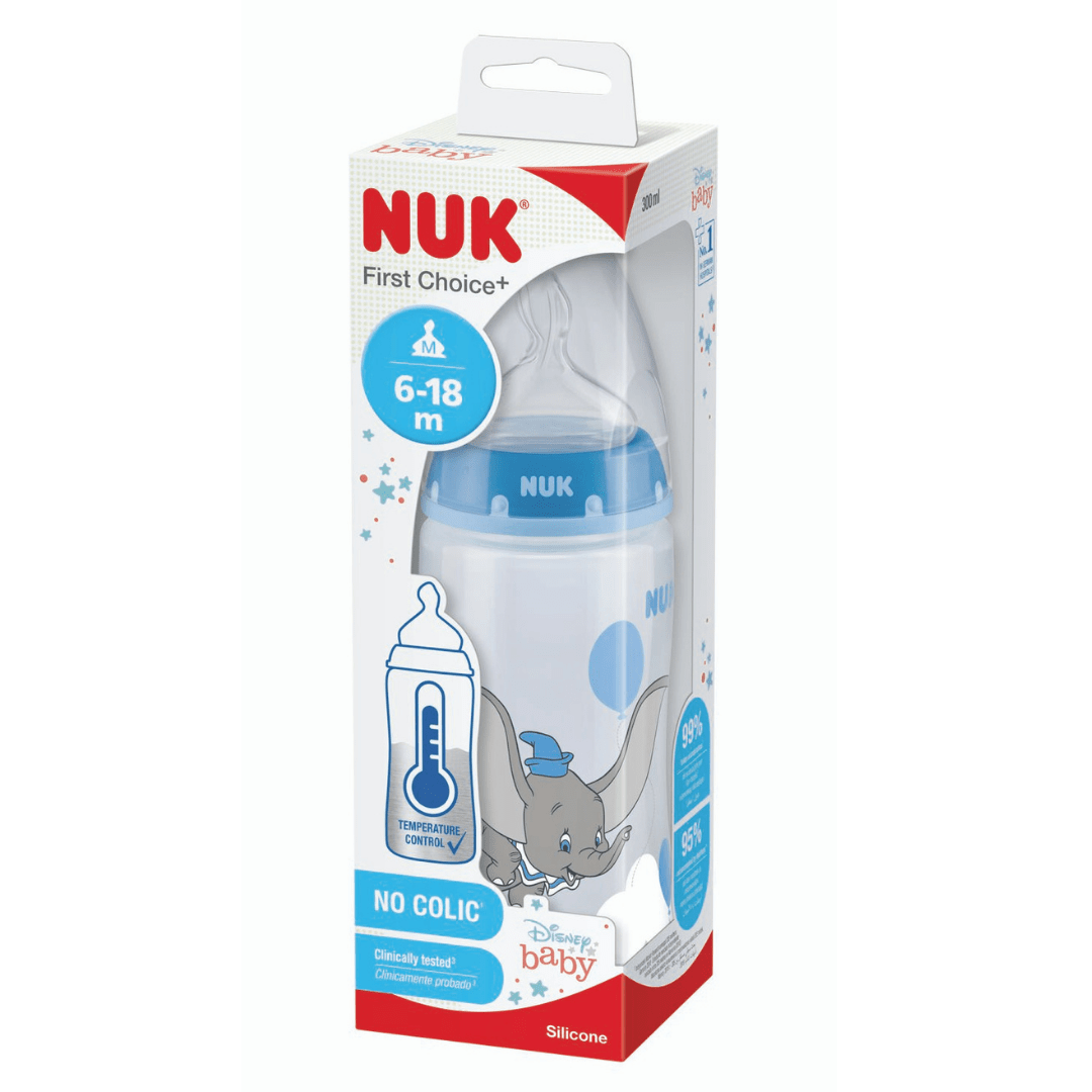 NUK Disney Dumbo First Choice+ Baby Bottle with Temperature Control, 300ml, 6-18 months