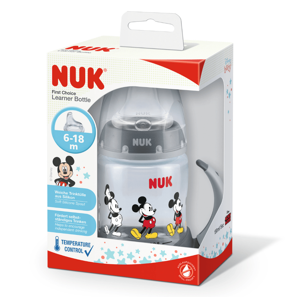 NUK Disney Mickey Mouse First Choice Learner Bottle with Temperature Control, 150ml, 6-18 months