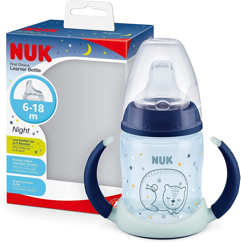 NUK First Choice+ Glow in the Dark Blue Learner Bottle (6m+) 150ml