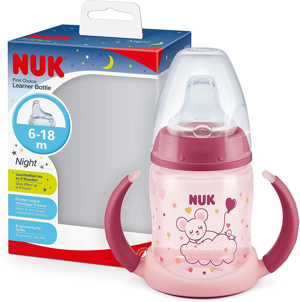 NUK First Choice+ Glow in the Dark Pink Learner Bottle (6m+) 150ml
