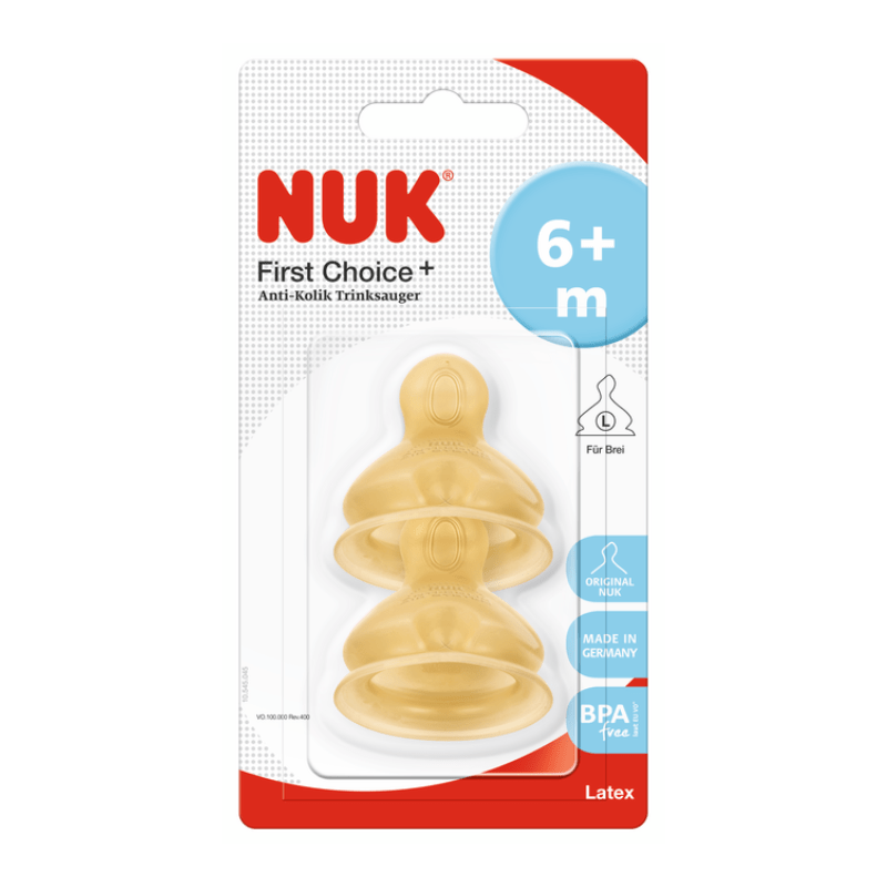 NUK First Choice + Latex Teat Size 2 (6m +) Large Hole 2 Pack