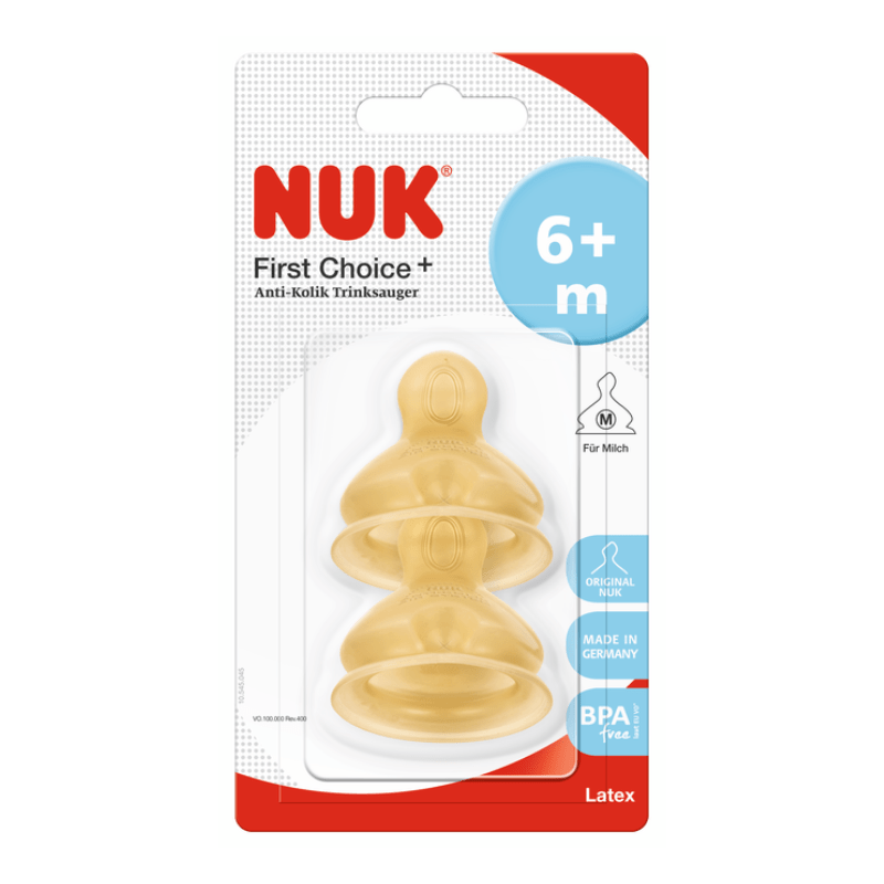 NUK First Choice + Latex Teat Size 2 (6m +) Medium Hole 2 Pack