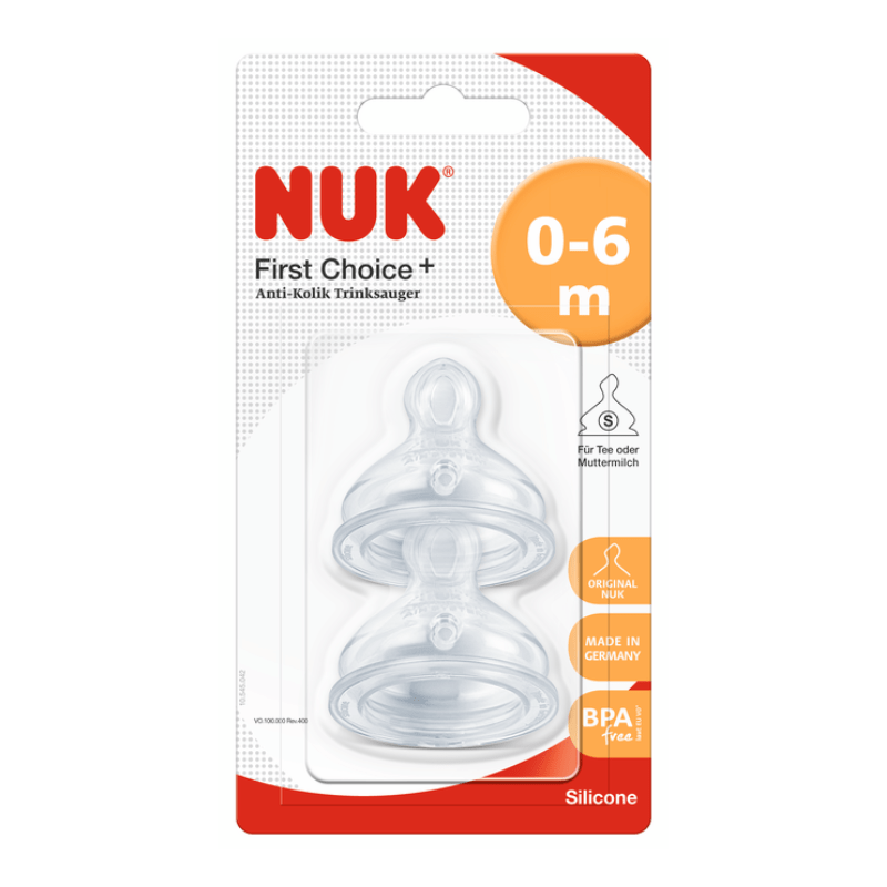 NUK First Choice + Silicone Teat Size 1 (0-6 m) Small Hole 2 Pack