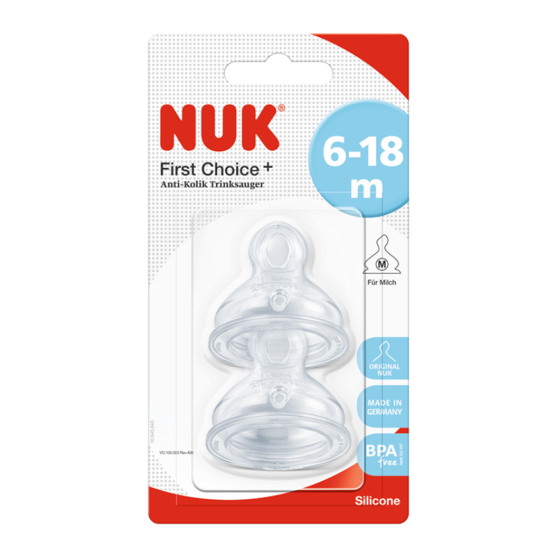 NUK First Choice + Silicone Teat Size 2 (6-18 m) Medium Hole 2 Pack
