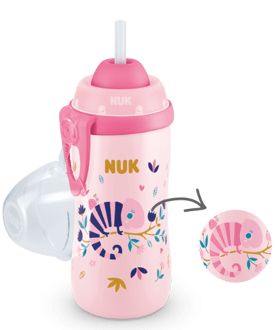 NUK Flexi Cup Colour Changing Pink Cup Soft Silicone Straw 300ml