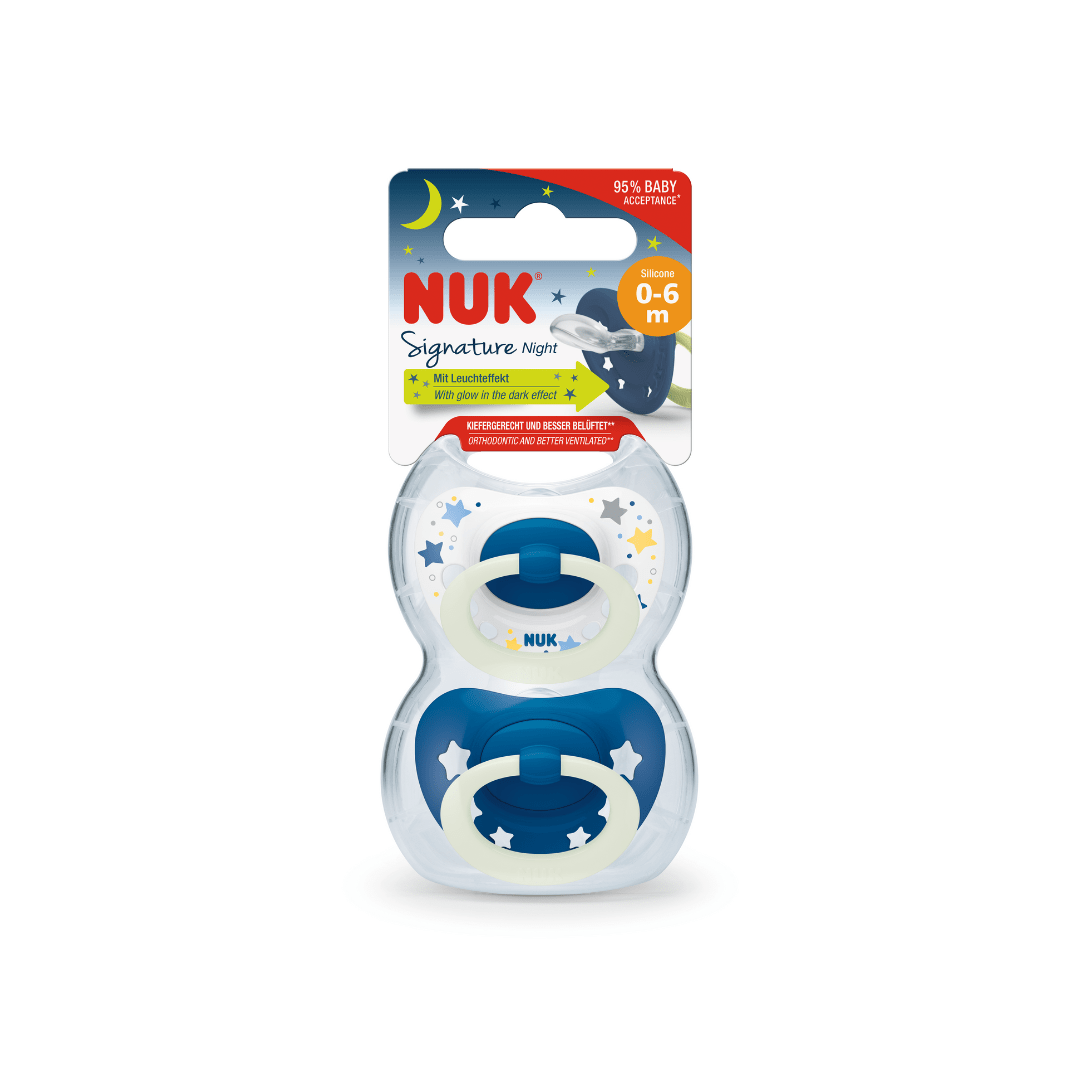 NUK Signature Night Silicone Soother Boy 0-6 Months 2 Pack