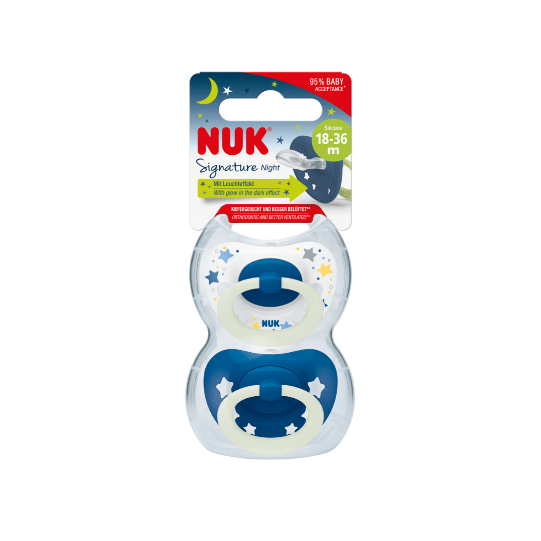 NUK Signature Night Silicone Soother Boy 18-36 Months 2 Pack