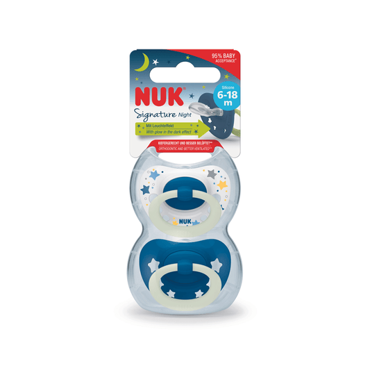 NUK Signature Night Silicone Soother Boy 6-18 Months 2 Pack