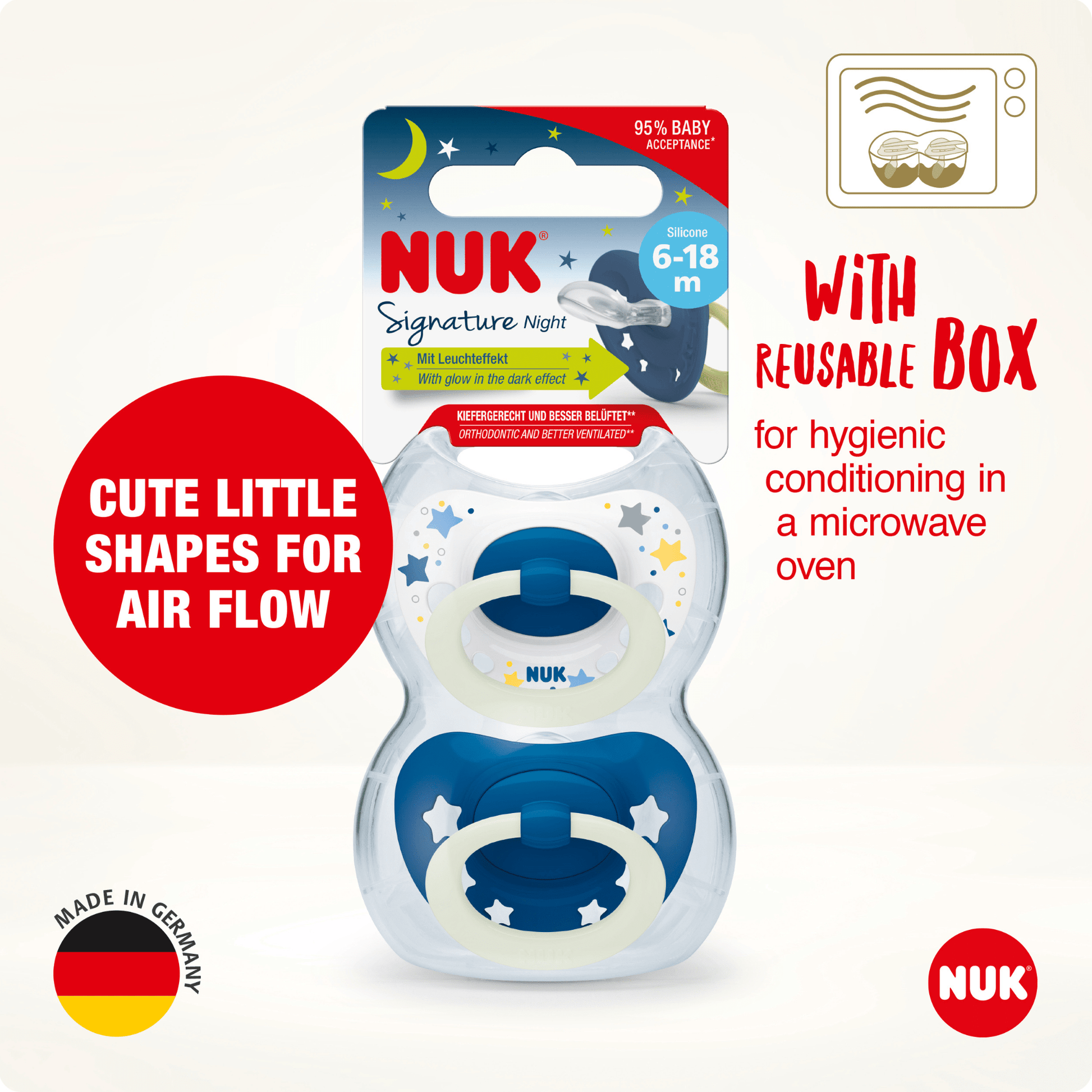 Nuk Signature Night Silicone Soother Boy 6 18 Months 2 Pack