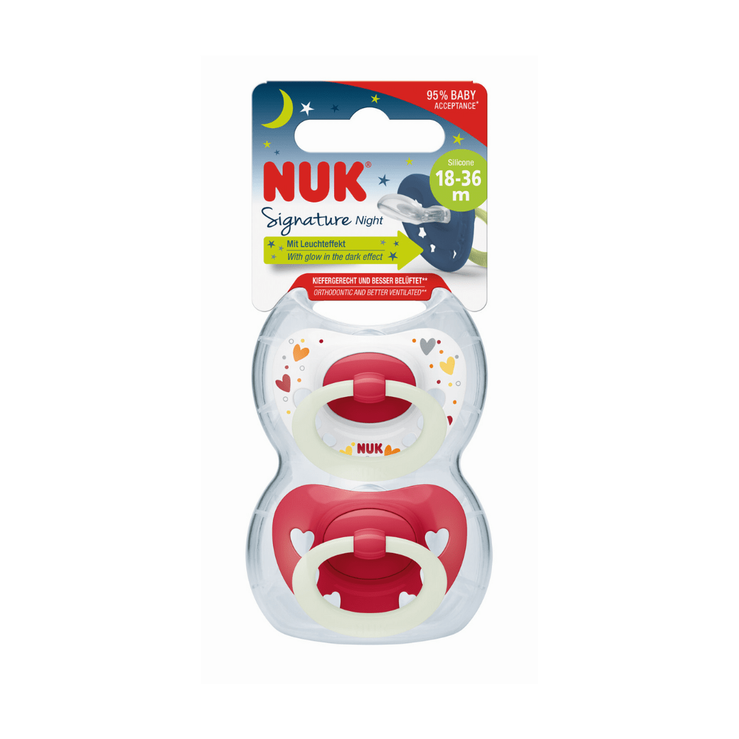 NUK Signature Night Silicone Soother Girl 18-36 Months 2 Pack