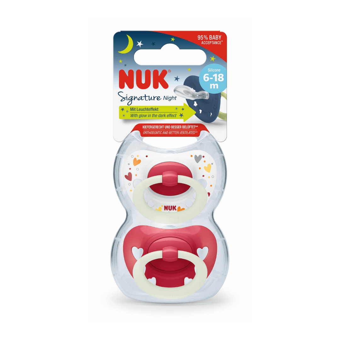 NUK Signature Night Silicone Soother Girl 6-18 Months 2 Pack