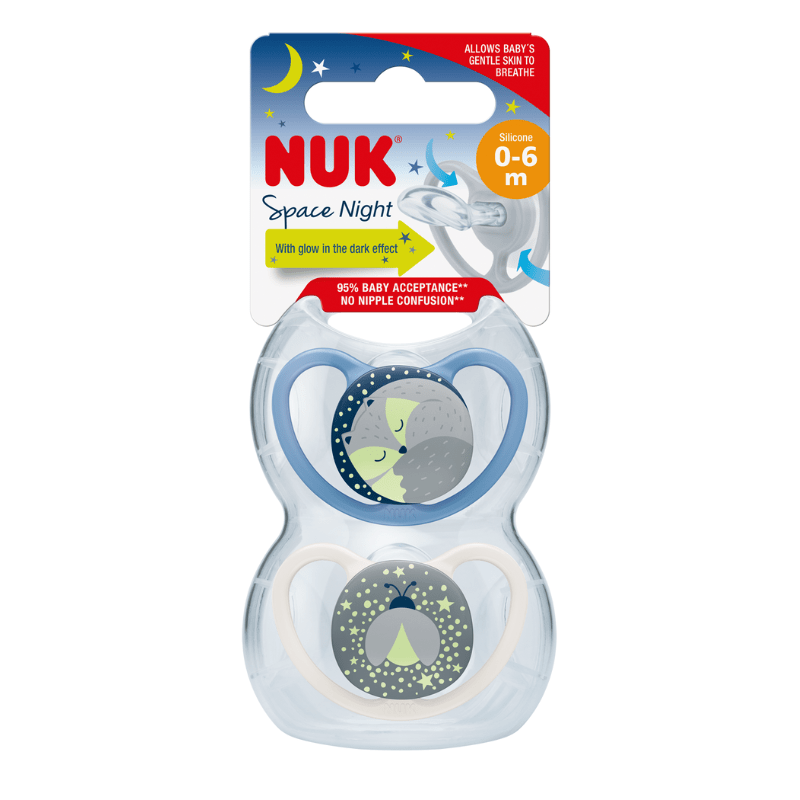 NUK Space Night Soother Blue Size 1 (0-6m) 2 Pack
