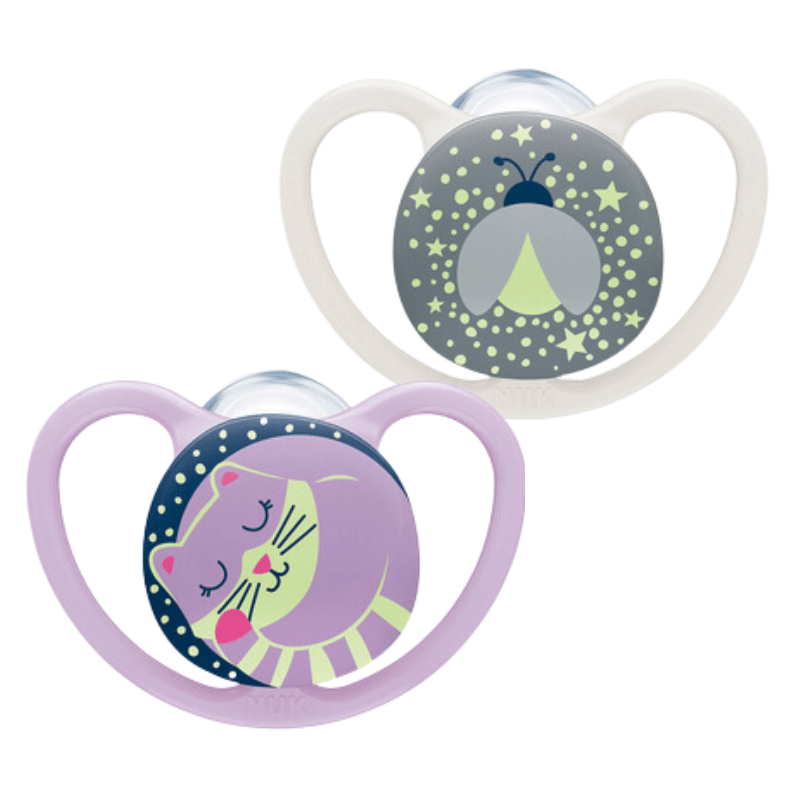 NUK Space Night Soother Pink Size 1 (0 - 6m) 2 Pack