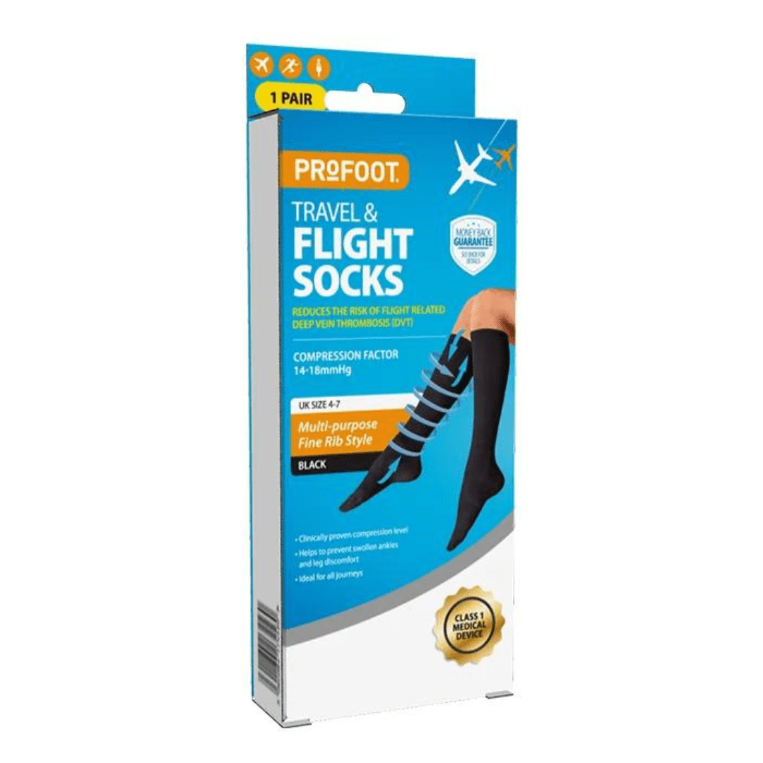 Profoot Travel & Flight Socks Black Size 4-7