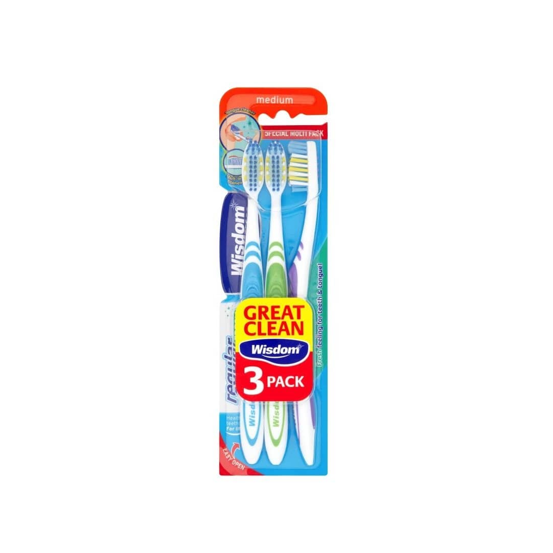 Wisdom Regular Plus Toothbrush Medium Triple Pack 3's